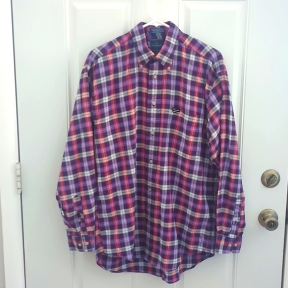 Faconnable cotton long sleeve button down purple plaid shirt size M - Picture 1 of 7